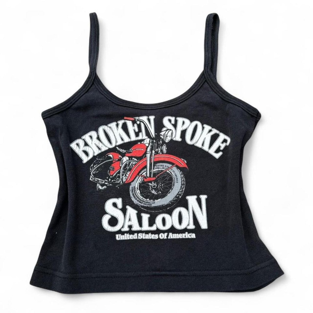 Vintage Black Broken Spoke Saloon America Bike Week Cami Tank Top Medium